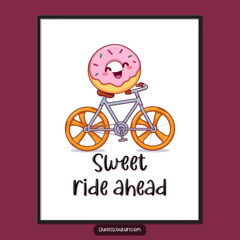 Funny Donut Bicycle Poster: Whimsical Sprinkles Delight Humor Wall Art!