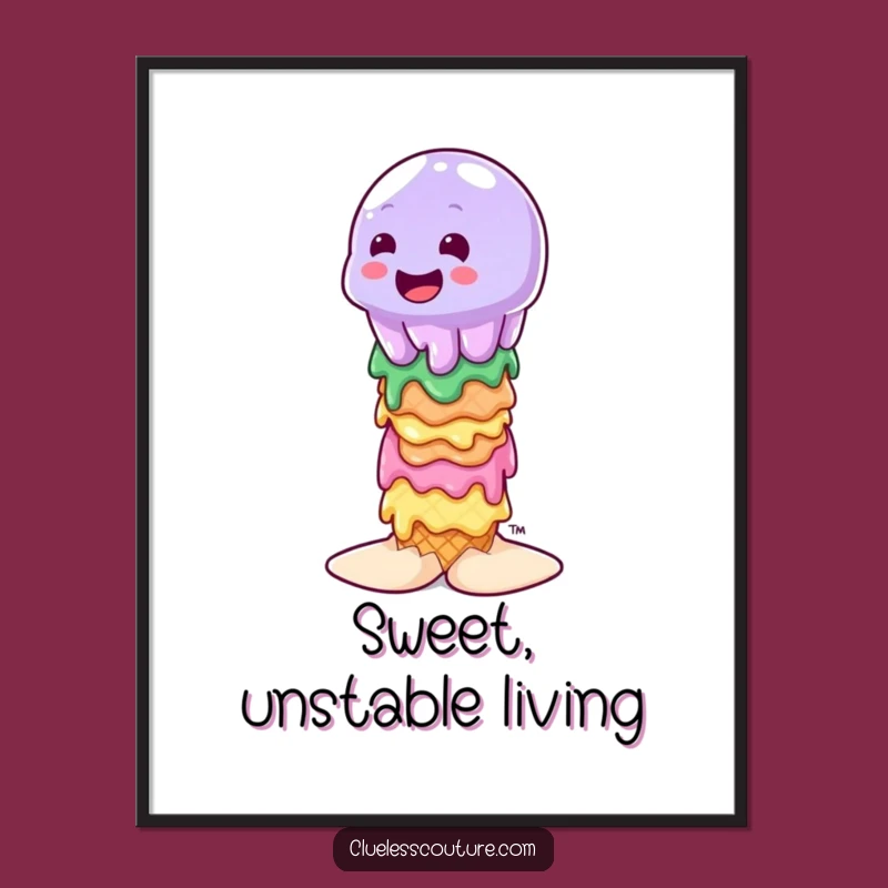 Funny Wobbly Jelly Ice Cream Poster: Sweet Art, Dessert Dilemma, Great Funny Gift