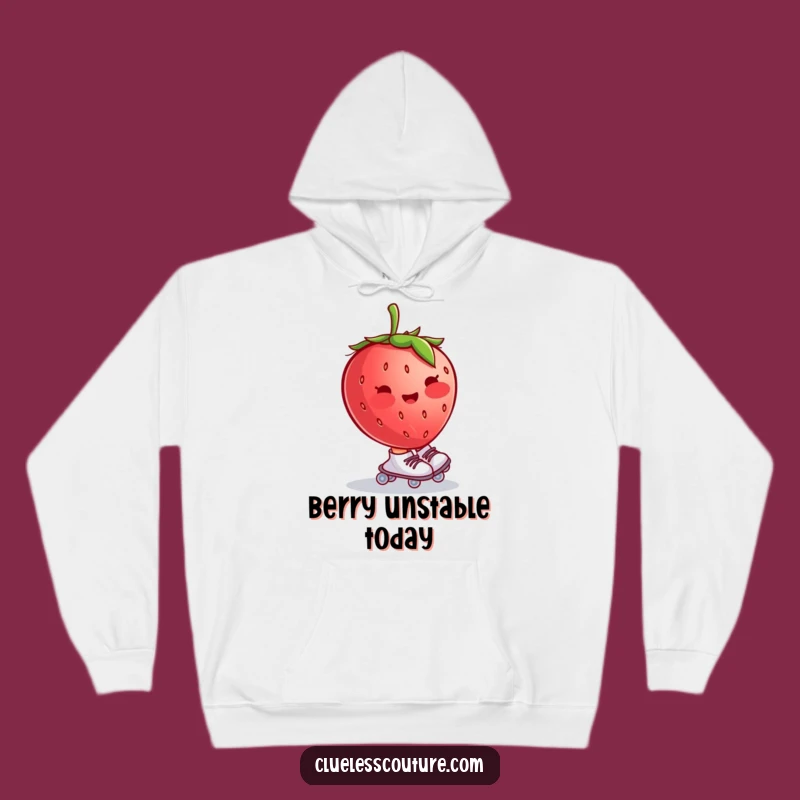 Funny Blushing Strawberry Roller Skates Hoodie, Cozy Fruity Comfort