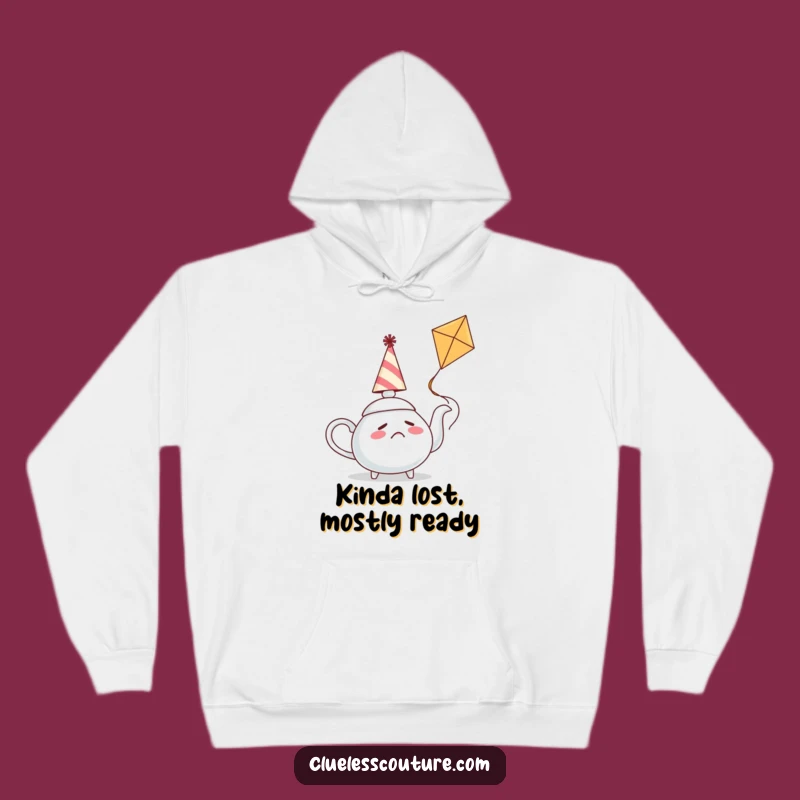 Funny Confused Teapot Kite Flying Hoodie, Cozy Humorous Gift for Tea Lovers