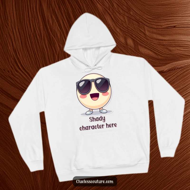 Funny hoodie featuring a bouncing ball character wearing oversized sunglasses and looking very cool, offering warmth and stylish humor.