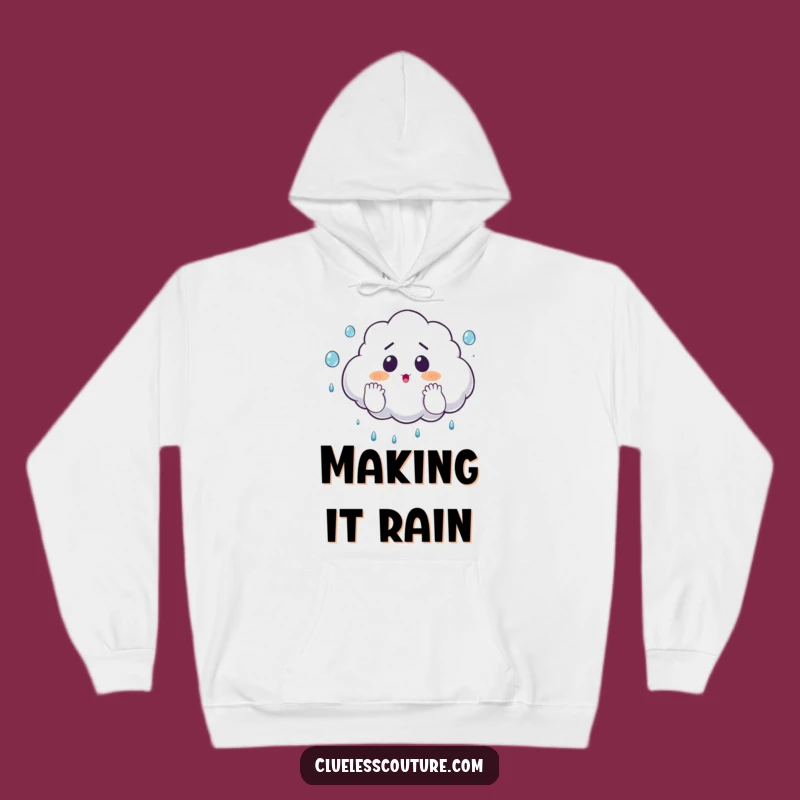 Funny Surprised Cloud Juggling Raindrops Hoodie, Cozy Sky Comfort