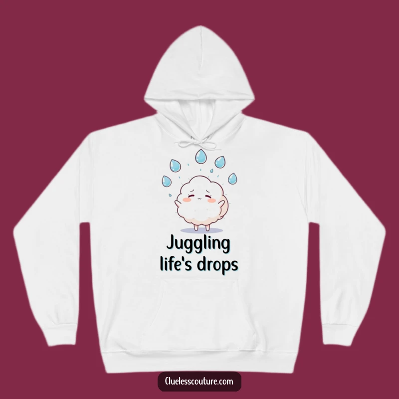Funny Overwhelmed Cloud Hoodie: Cozy Up with This Juggling Raindrops Design