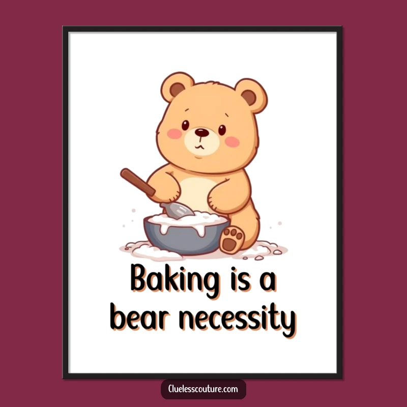 Funny Free Printable Bear Baking Wall Art: Messy Flour Downloadable Art Gift