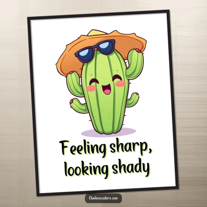 Funny Free Printable Wall Art: A cheerful cactus in a ridiculous sun hat, adding a touch of desert humor to your decor.