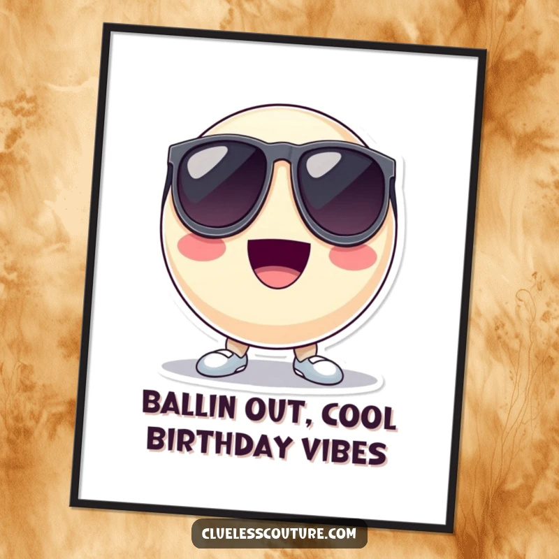 Funny Free Printable Wall Art: A bouncing ball wearing oversized sunglasses exudes coolness, adding a fun, stylish touch to any room.