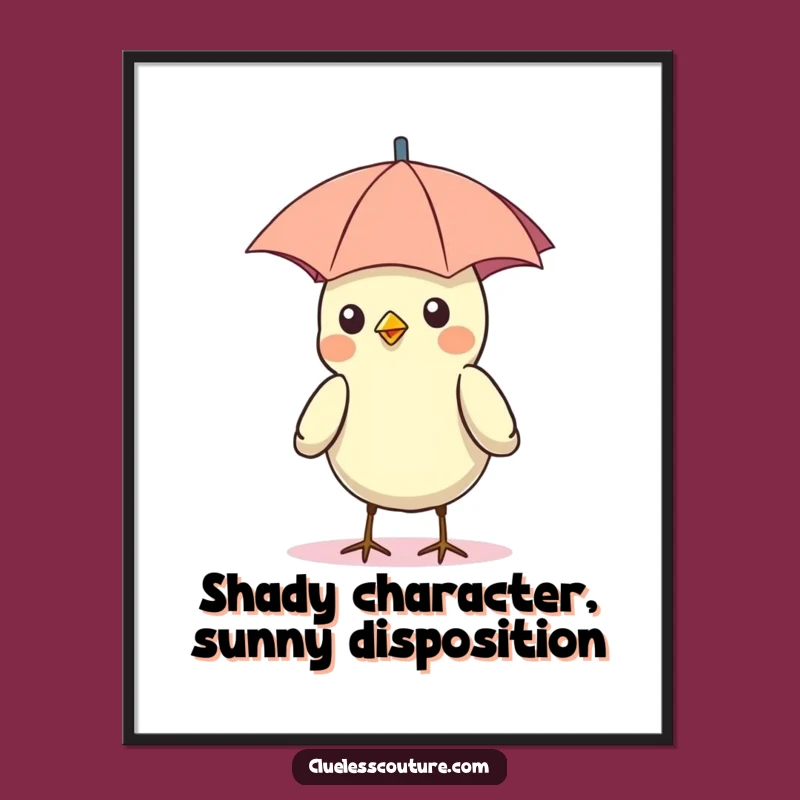 Funny Free Printable Wall Art: Bird with Umbrella Hat, Quirky Downloadable Decor