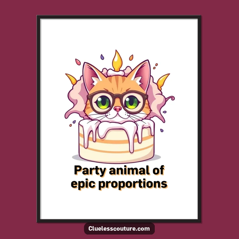 Funny Free Printable Wall Art: Cat & Exploding Cake, Quirky Downloadable Art for Walls