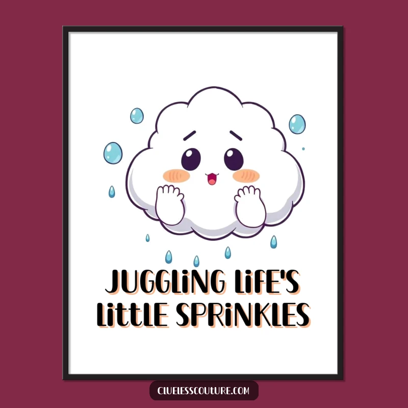 Funny Free Printable Wall Art: Cloud Juggles Rain, Quirky Downloadable Decor