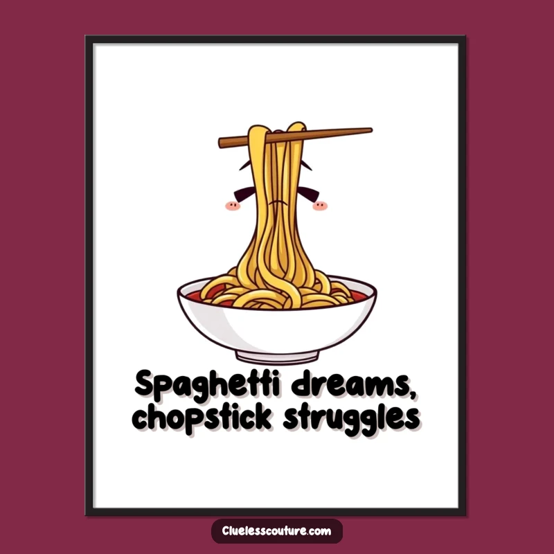 Funny Free Printable Wall Art: Confused Chopsticks Spaghetti Drawing Downloadable Decor