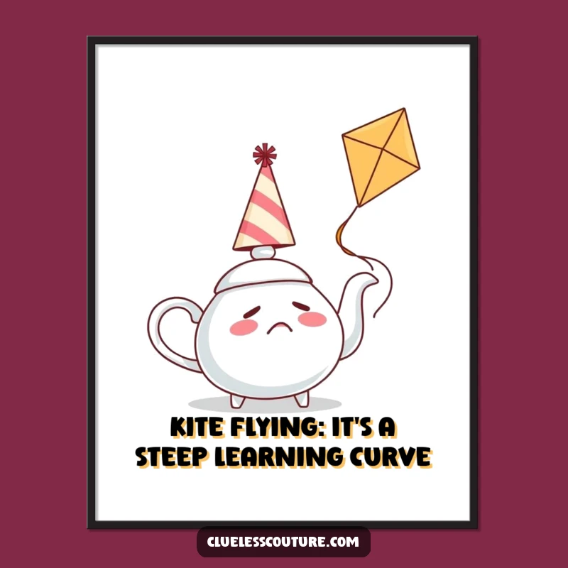 Funny Free Printable Wall Art: Confused Teapot Kite Flying, Quirky Downloadable Decor