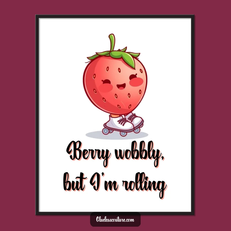 Funny Free Printable Wall Art: Strawberry Skates, Quirky Downloadable Decor