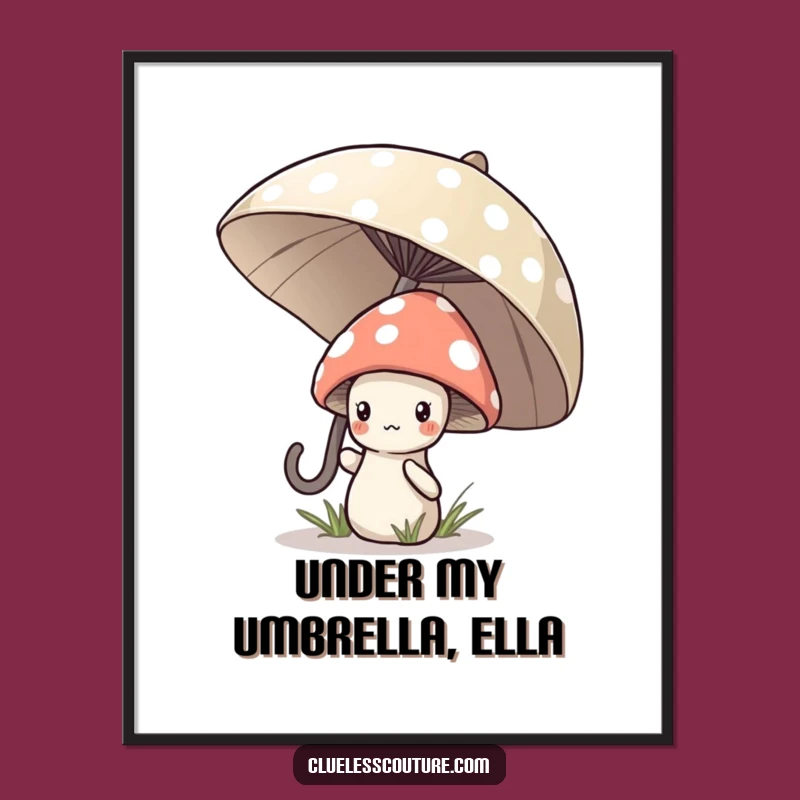 Funny Printable Wall Art: Shy Mushroom Hiding, Downloadable Art for Quirky Home Decor Gift