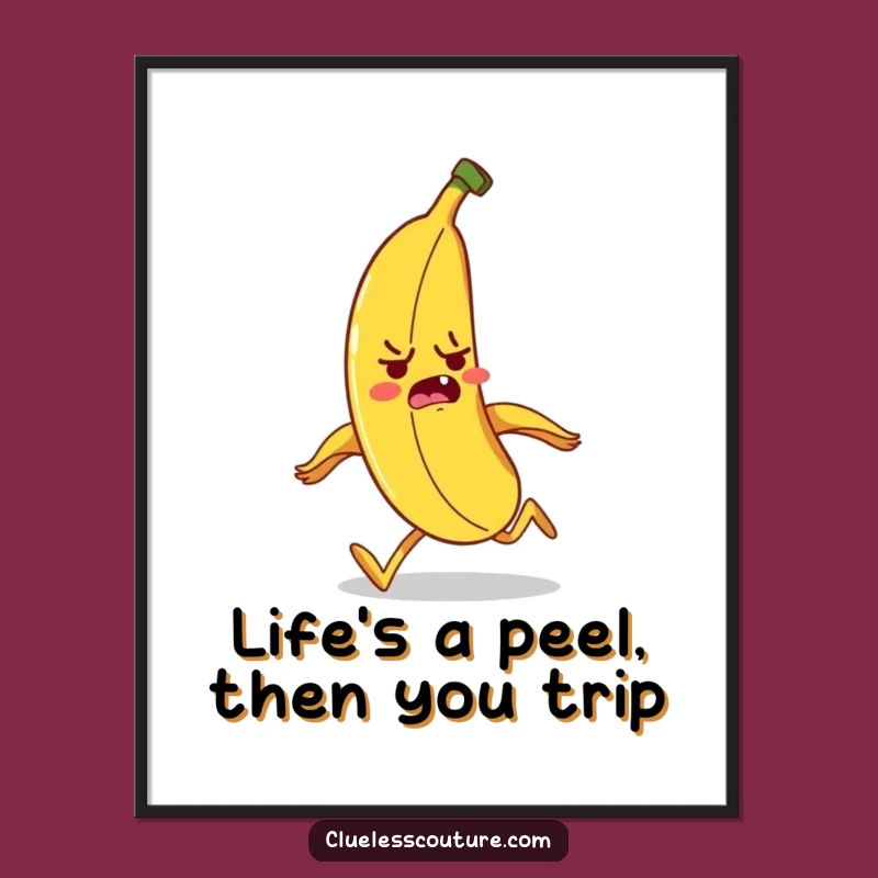 Funny Free Printable Wall Art: Nervous Banana Tripping, Humorous Downloadable Decor
