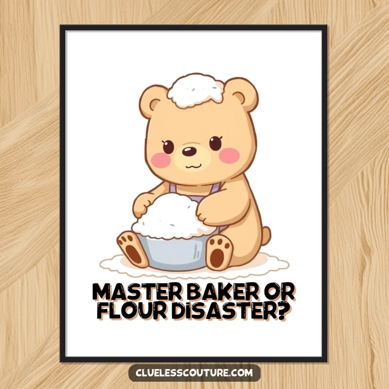 Funny Free Printable Wall Art: A bear absolutely buried in flour, a comical domestic disaster.