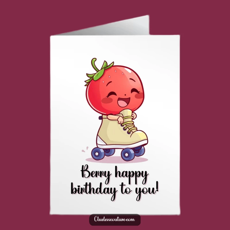 Free Printable Birthday Card: Giggling Strawberry's Skate Ride, A Fun Downloadable Gift