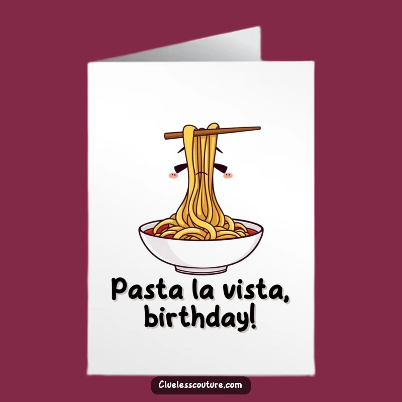 Free Printable Funny Birthday Card: Confused Chopsticks Spaghetti Humor Downloadable Gift