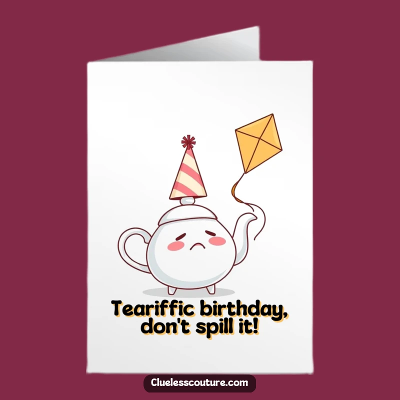 Free Printable Funny Birthday Card: Confused Teapot Flying Kite, Hilarious Downloadable Gift