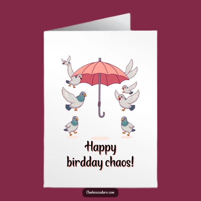 Funny Free Printable Birthday Card: Pigeons vs. Umbrella Chaos, Hilarious Downloadable Gift
