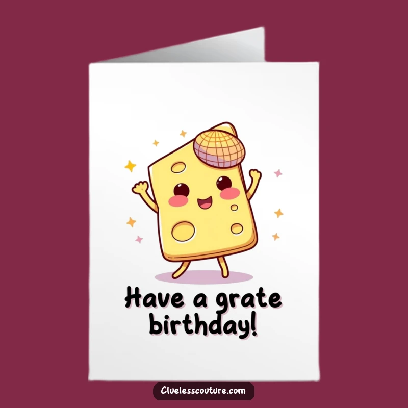 Free Printable Birthday Card: Dancing Cheese Disco Ball, Funny Downloadable Gift for Party Lovers