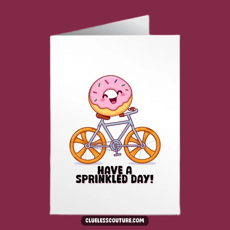 Free Printable Birthday Card: Funny Donut Bicycle Fun - Downloadable DIY Sweet Gift