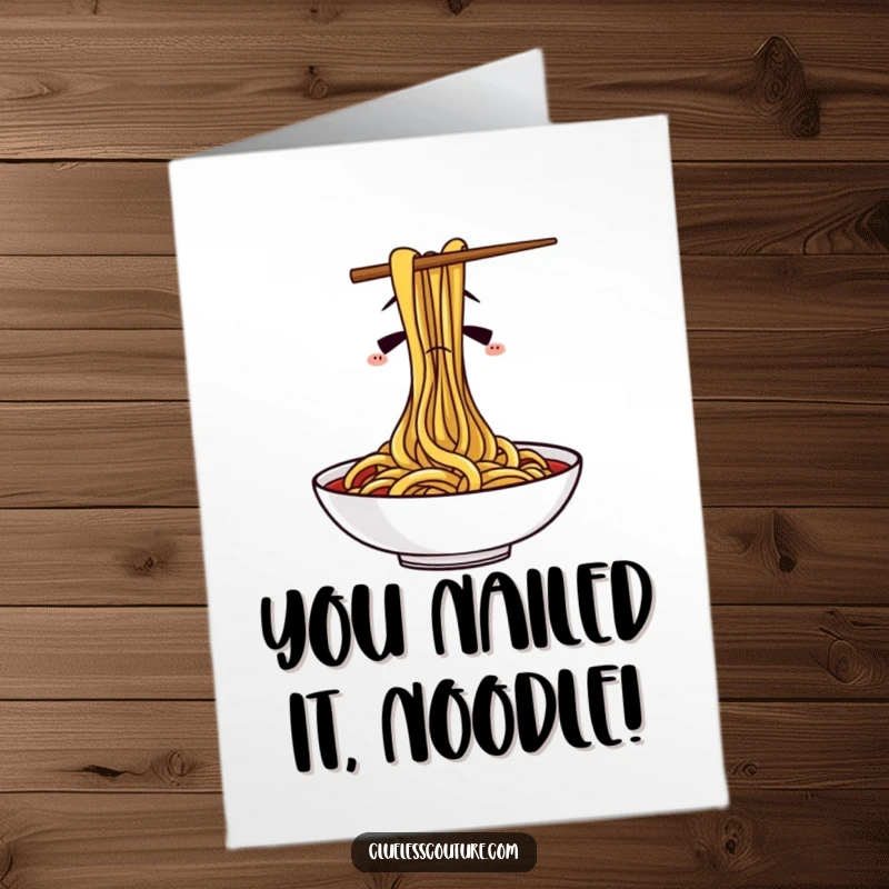 Funny Free Printable Congratulations Card: Confused chopsticks embark on a spaghetti adventure, ideal for humorous DIY greetings.