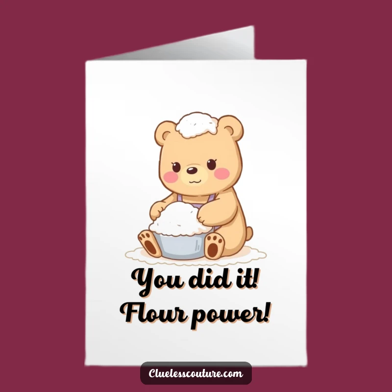 Free Printable Congrats Card: Funny Flour Bear Baking Success Downloadable Gift