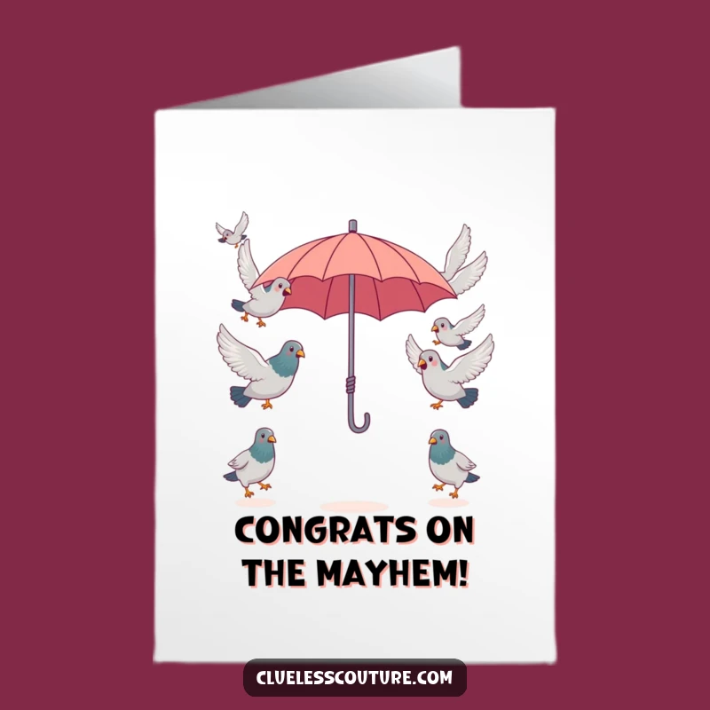 Free Printable Congrats Card: Pigeons & Umbrella Mishap, Funny Downloadable Greeting