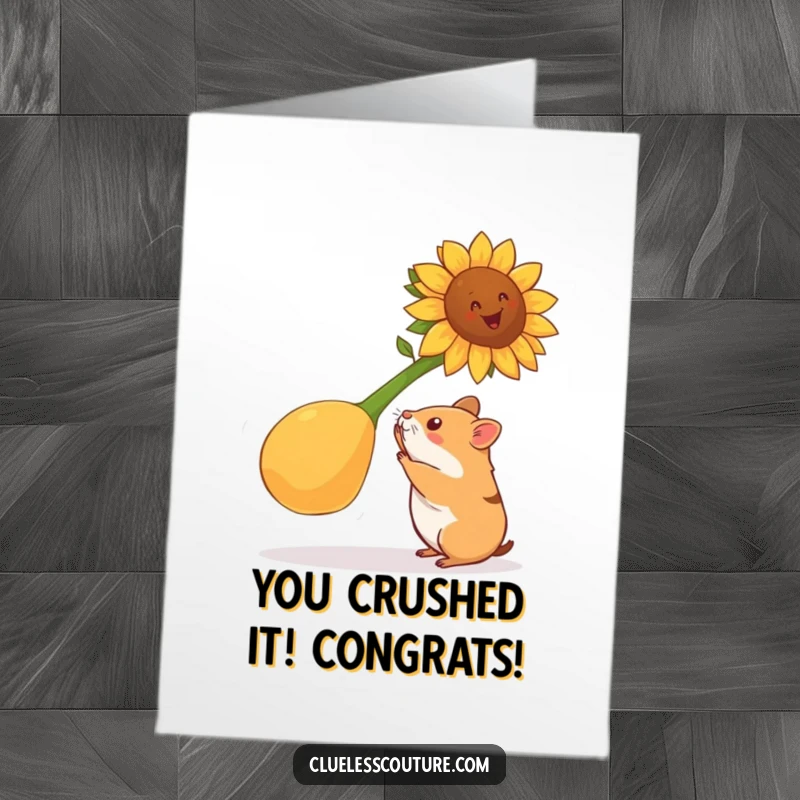Funny Free Printable Congratulations Card: A tiny hamster heroically attempts to lift a sunflower seed that is many times its size.