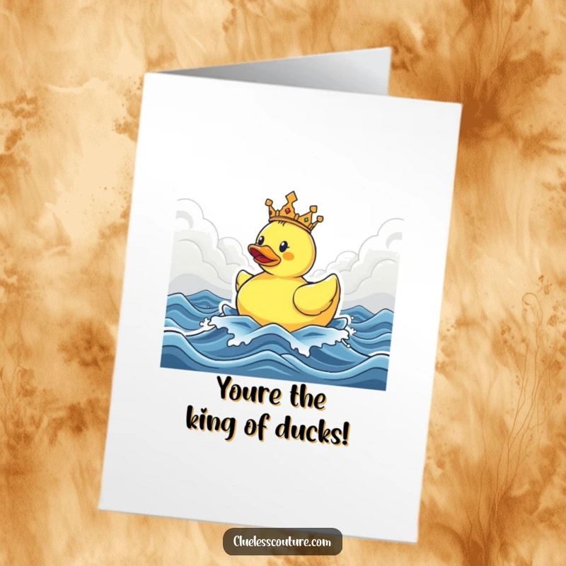 Funny Free Printable Congratulations Card: A rubber ducky king triumphs on stormy seas, symbolizing successful navigation through challenges.