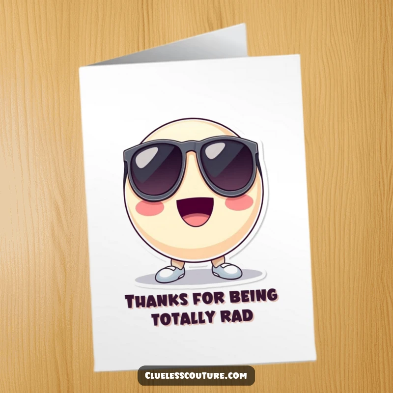 Funny Free Printable Thank You Card: Cool bouncing ball in oversized sunglasses offers a stylish and funny way to say thanks.