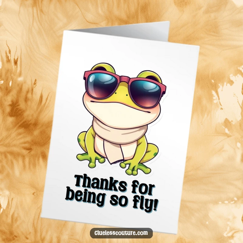 Funny Free Printable Thank You Card: A frog looking incredibly fashionable in oversized sunglasses and a tiny scarf, cool thanks.
