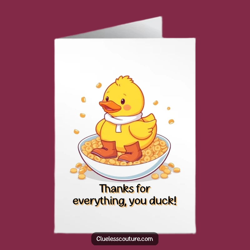 Humorous Rubber Duck Cereal Boots Free Printable Thank You Card - DIY Gift