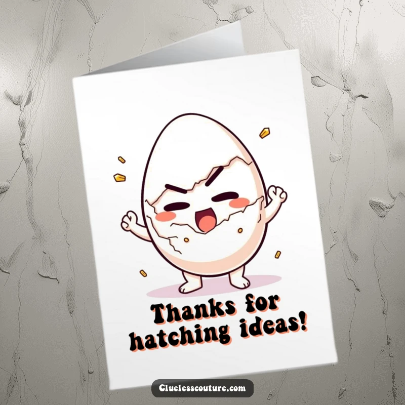 Funny Free Printable Thank You Card: An egg character determinedly trying to crack itself open as a thank you.