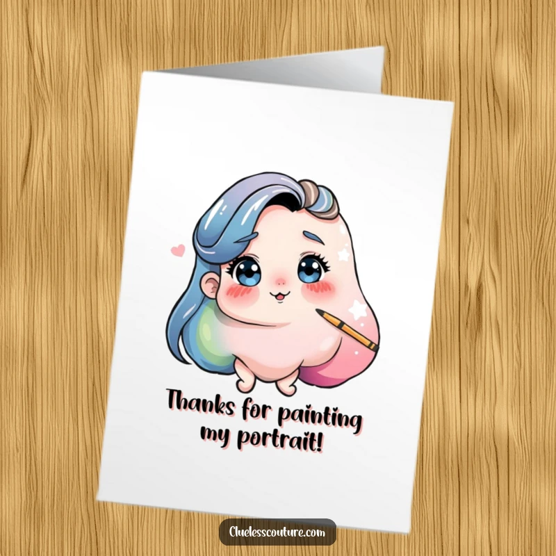 Funny Free Printable Thank You Card: Playful paint blob painting a self-portrait, DIY downloadable art.