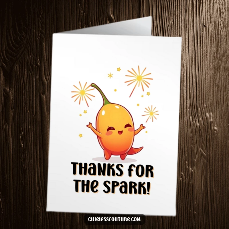 Funny Free Printable Thank You Card: A chili pepper artistically juggling fireworks to express heartfelt thanks.
