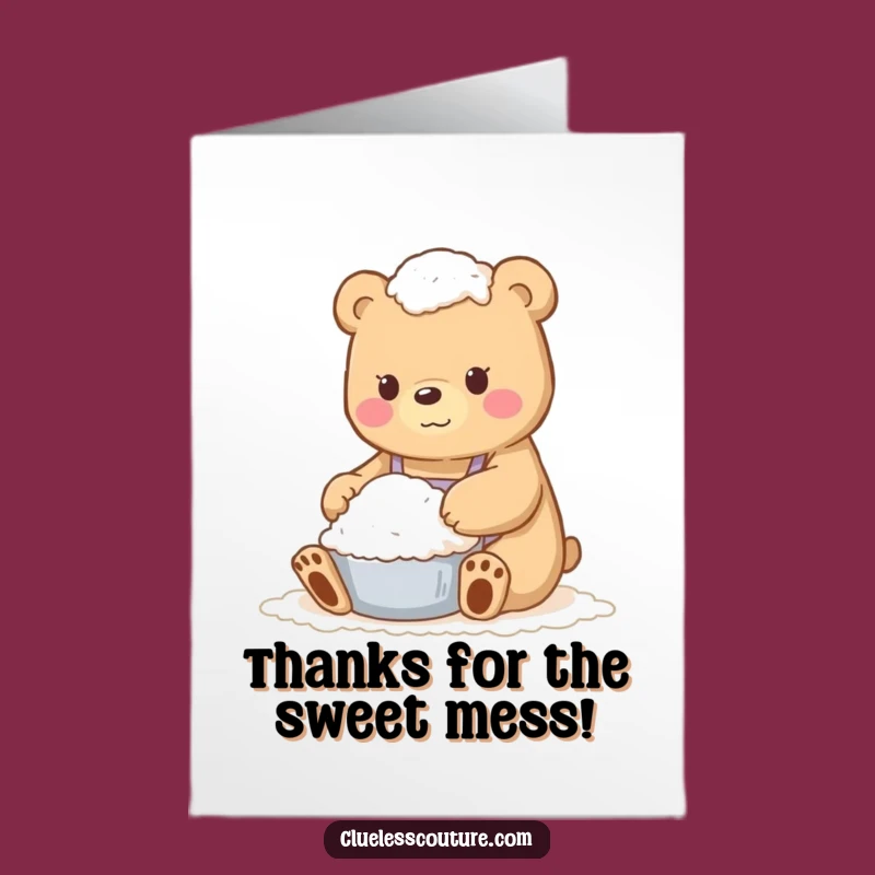 Free Printable Thank You Card: Funny Flour Bear Baking Gratitude Downloadable Gift