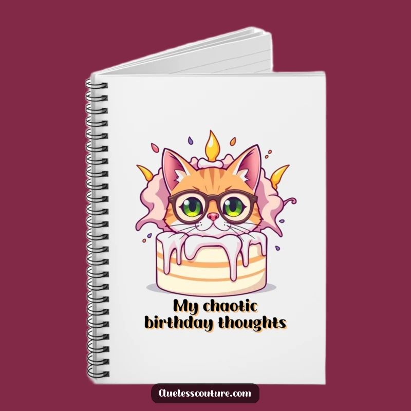 Funny Bewildered Cat Notebook, Cake Chaos Jotting, Hilarious Gift for Writers