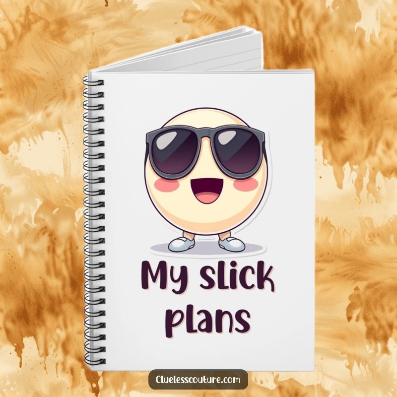 Funny notebook featuring a bouncing ball character wearing oversized sunglasses and looking cool, perfect for jotting down stylish thoughts.
