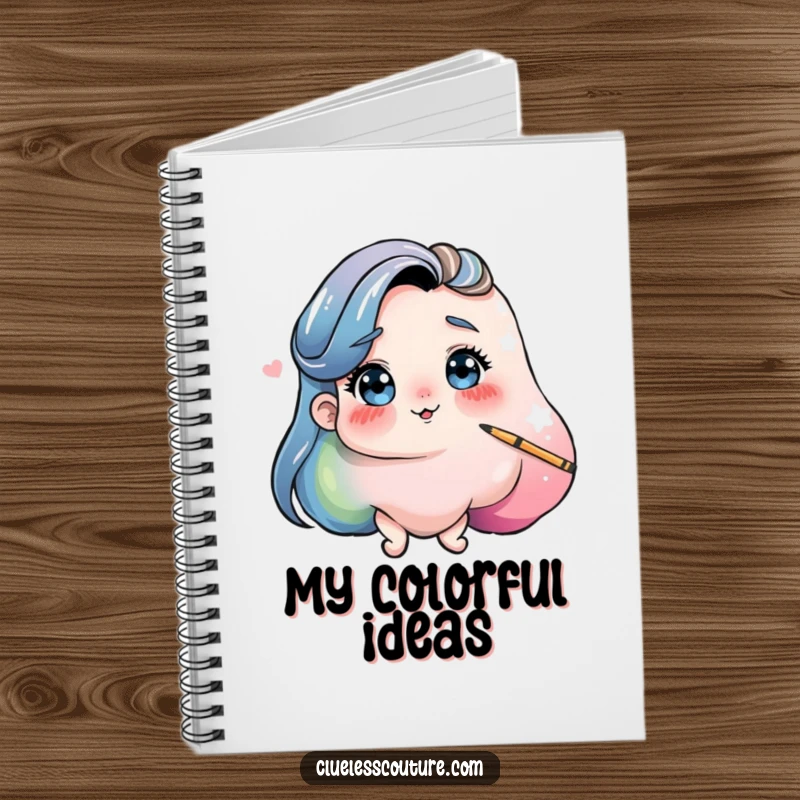 Funny notebook with a playful blob of paint attempting to paint its own self-portrait, for notes.