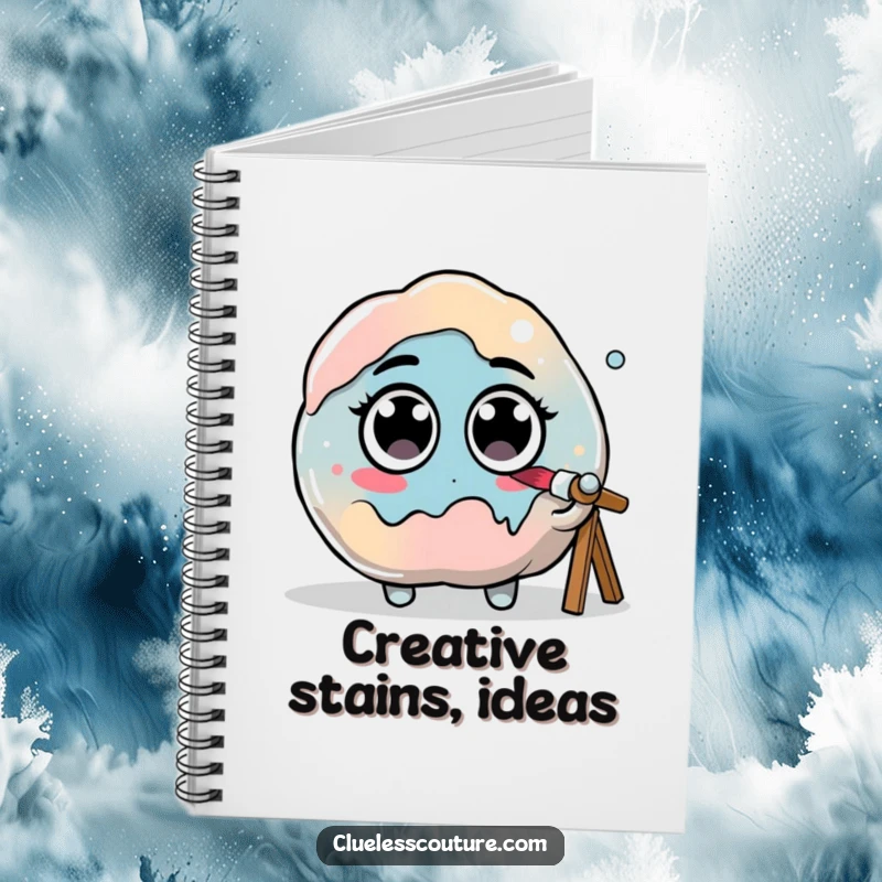 Funny notebook cover with a paint blob with googly eyes hilariously attempting to paint itself, symbolizing artistic exploration.