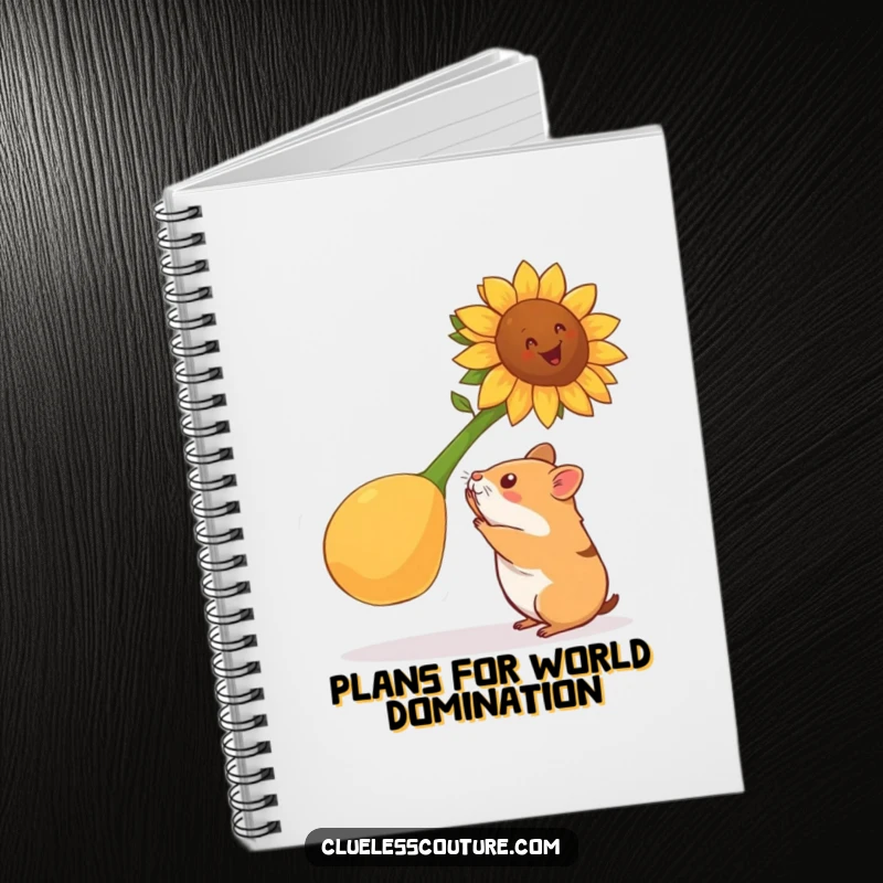 Funny hamster notebook depicting a hamster attempting to lift a gigantic sunflower seed, ideal for jotting notes and motivational inspiration.