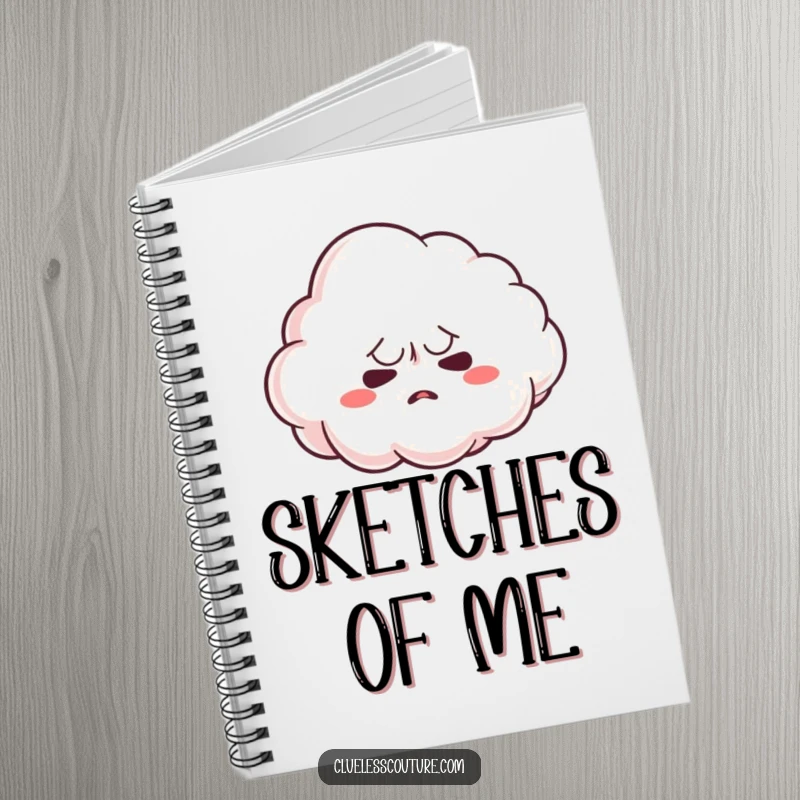 Funny notebook with a nervous cloud character trying to form a shape, perfect for jotting down thoughts, a funny gift.