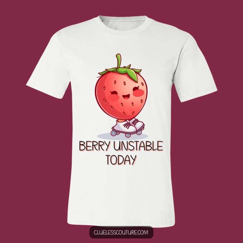 Funny Blushing Strawberry Roller Skates T-Shirt, Fruity Fun Fashion