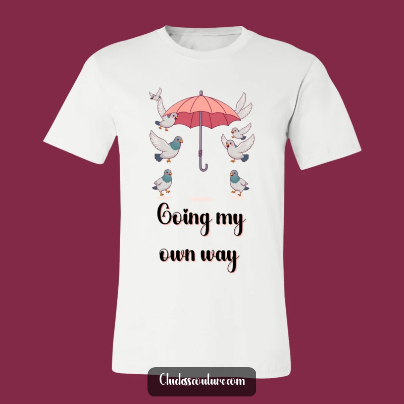 Funny Pigeon Umbrella T-Shirt, Flock Opposite Flight, Quirky Gift Tee