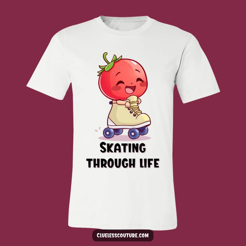 Funny Strawberry Skate T-Shirt - Giggling Character's Wild Ride Tee