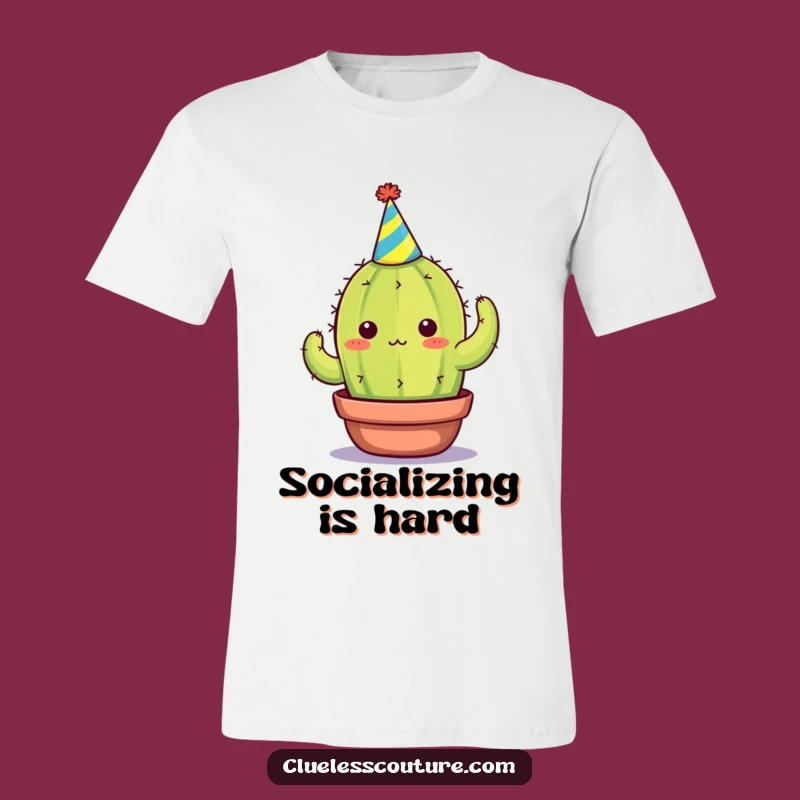 Funny Overwhelmed Cactus T-Shirt: Hilarious Party Hat Tee for Relatable Humor