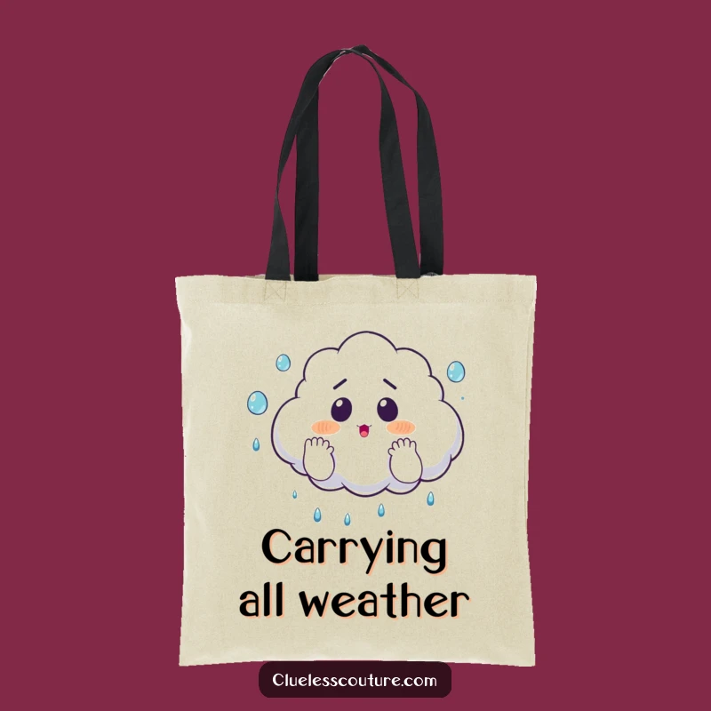 Funny Surprised Cloud Juggling Raindrops Tote Bag, Chic Weather Accessory