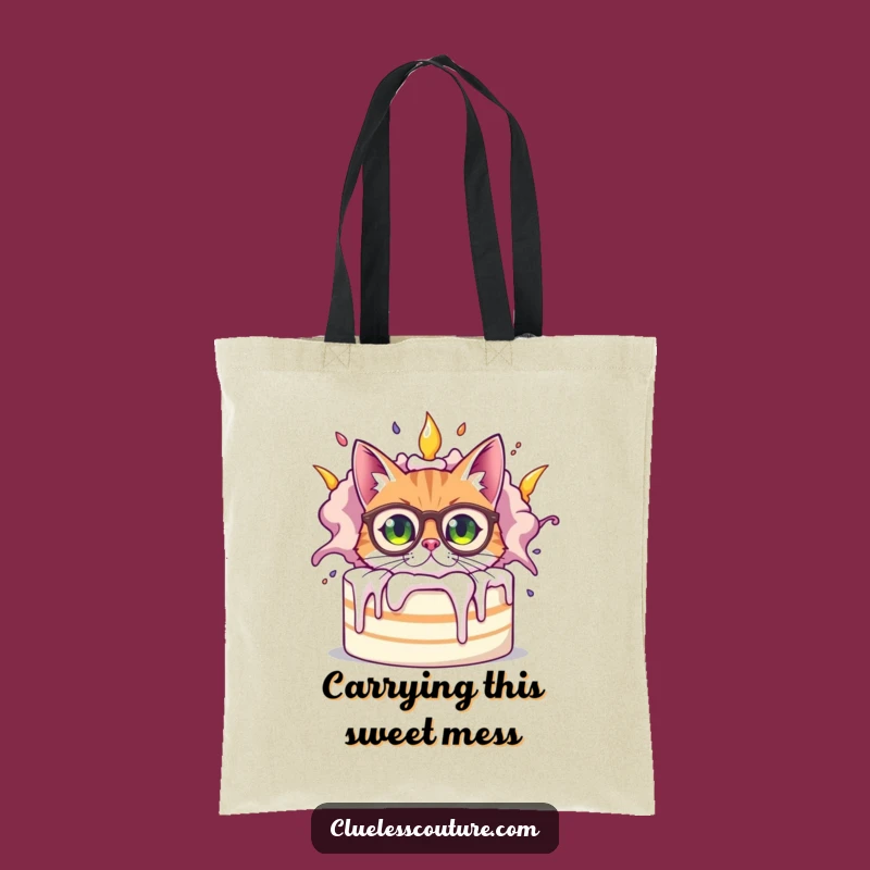 Funny Bewildered Cat Tote Bag, Cake Explosion Carry-All, Chic & Humorous Accessory