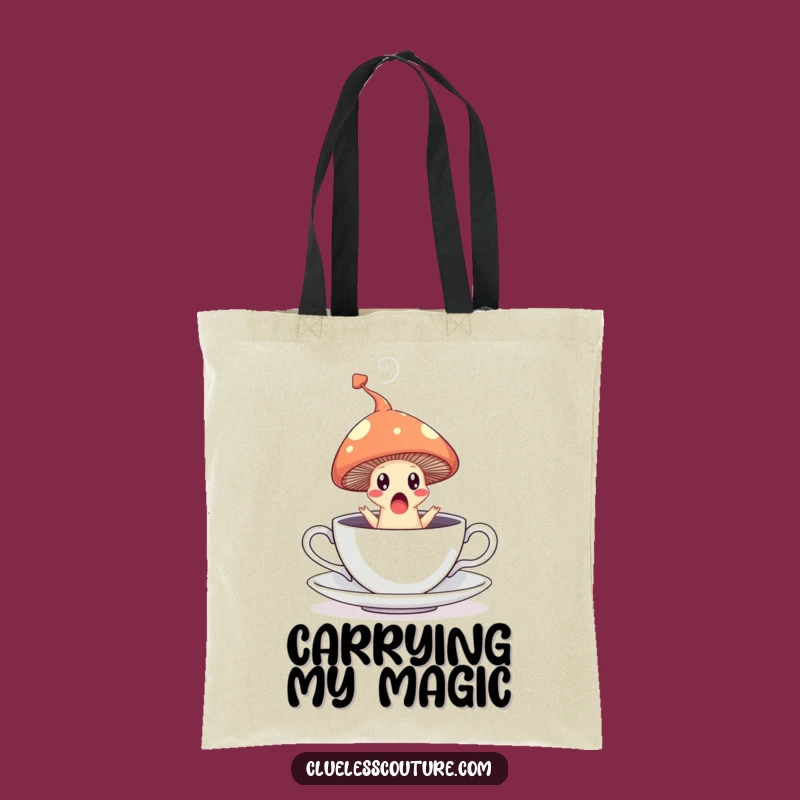 Funny Mushroom Teacup Tote Bag: Surprised Leaper - Stylish Funny Gift!